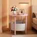Small round Side Table, Accent End Table with Storage Basket, Set of 2 Half round Coffee Table End Table, Half Moon Bedside Table, Modern Nightstand Couch Table for Living Room Bedroom, Pink