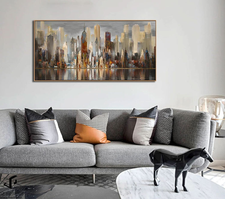 Abstract Modern Canvas Wall Art for Living Room Cityscape New York Wall Decor City Theme Paintings Brown Framed Pictures Office Artwork Wall Decor Bedroom above Bed