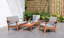 Prescott Patio 4-Piece Conversation Set | Durable Eucalyptus Wood Comfortable with Grey Cushions