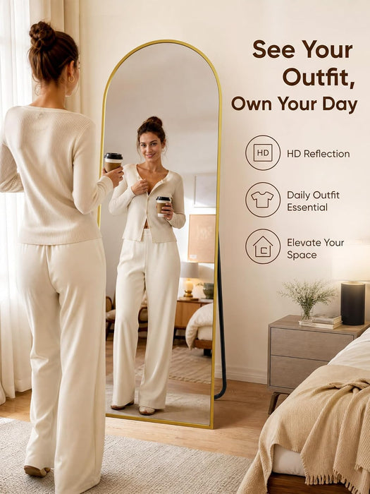 Full Length Mirror, 64" X 21" Arched Full Body Mirror Large Standing Floor Mirrors, Mirrors for Bedroom, Bathroom, Living Room Standing or Wall Leaning, Gold