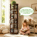 6 Tier 360° Rotating Solid Wood Bookshelf with Wheels | ,Lazy Susan Circular Spinning Revolving Corner Bookcase, Freestanding Storage Shelf for Bedroom Small Space, Walnut