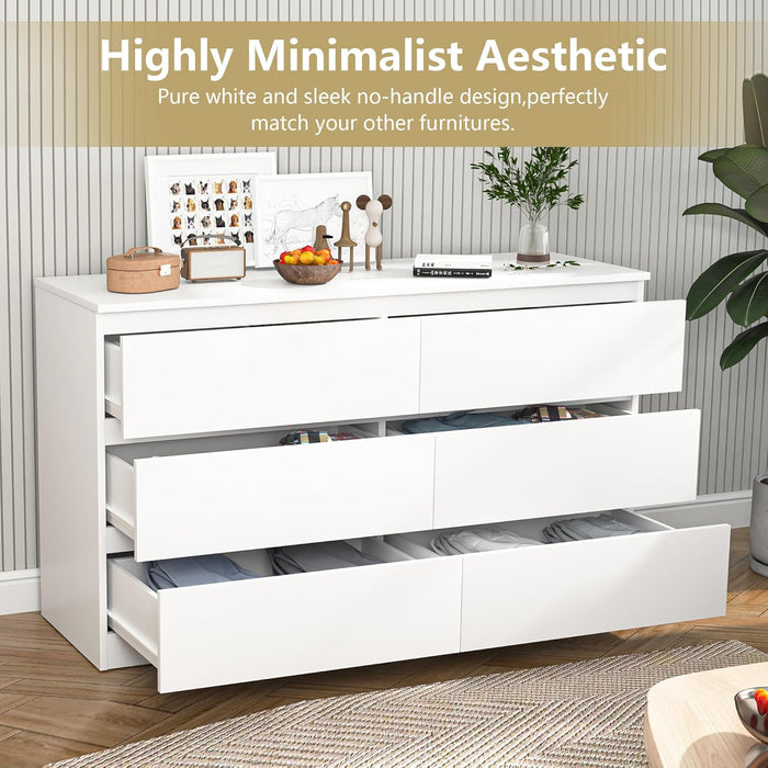 White 6 Drawer Dresser for Bedroom,48'' Modern Dresser with Deep Drawer,Wide Storage Chest of Drawers,Bedroom Storage Organizer Furniture,Tv Stand for Living Room