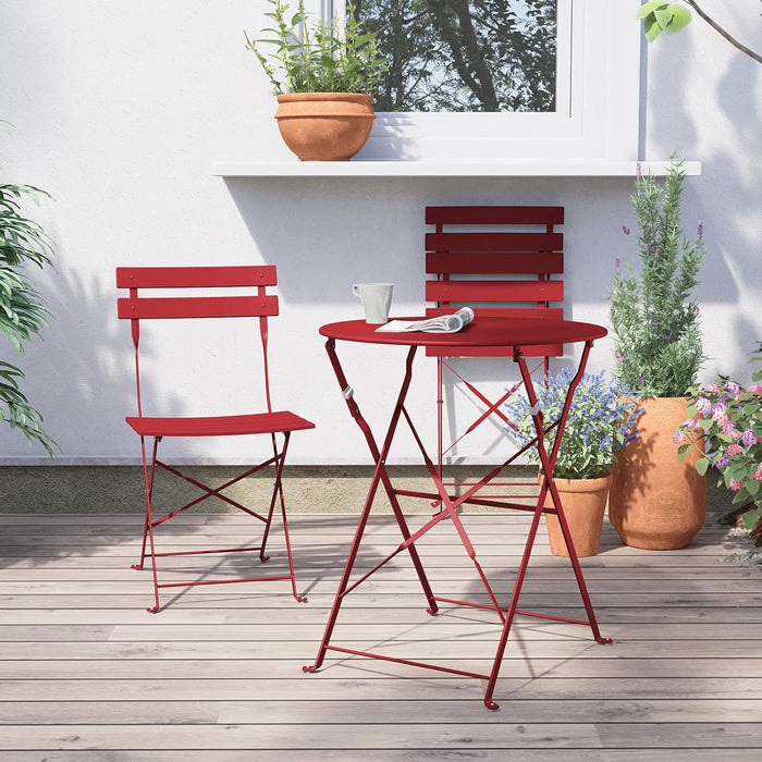 3-Piece Bistro Set Folding Outdoor Furniture Sets with Premium Frame Portable Design for Bistro & Balcony (Red with Cushion)