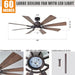 60 Inch Ceiling Fan with Light and Remote Farmhouse Windmill Chandelier Fan