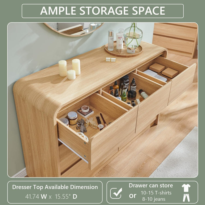 Contemporary Oak Seven Drawer Dresser With Texture