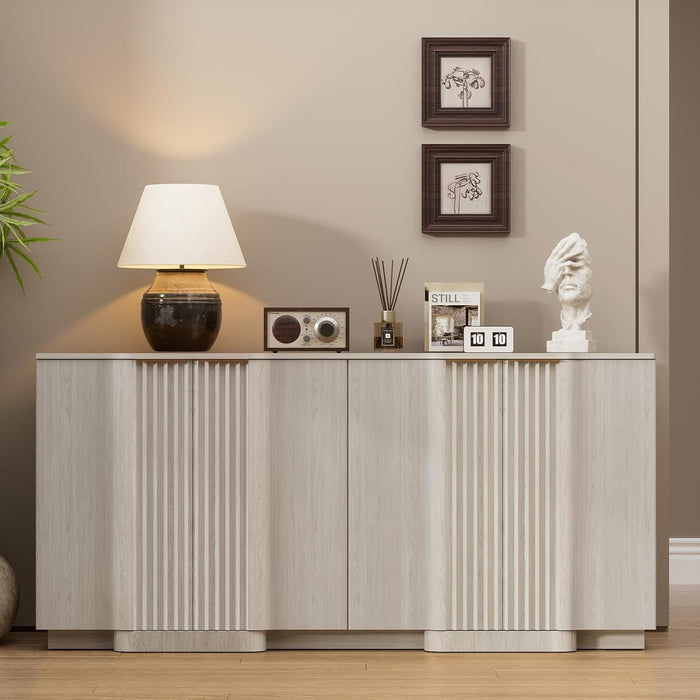 55" Fluted Sideboard Buffet Cabinet with Storage, White Credenza