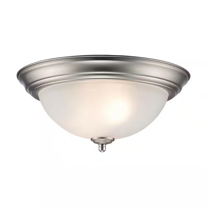 12.75 in 2-Light Brushed Nickel Flush Mount Ceiling Light Fixture with Frosted Glass Shade (2-Pack)