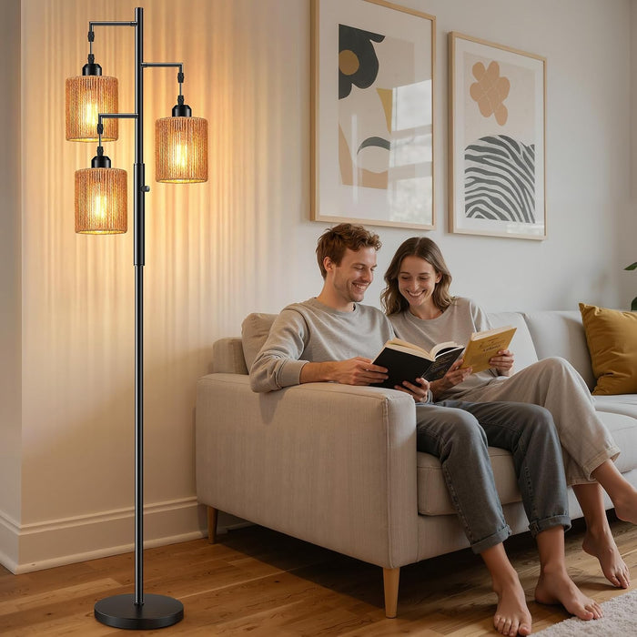 72 Inch Boho Floor Lamp HandwovenShade DimmableLighting
