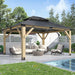 13FT X 15FT Outdoor Wooden Gazebo - Patio Wood Frame Gazebo with Galvanized Steel Hardtop, Heavy-Duty Hardtop Gazebos for Garden, Poolside, Deck, Backyard