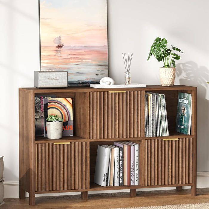 6 Cube Storage Organizer Fluted Bookcase with Reversible Door
