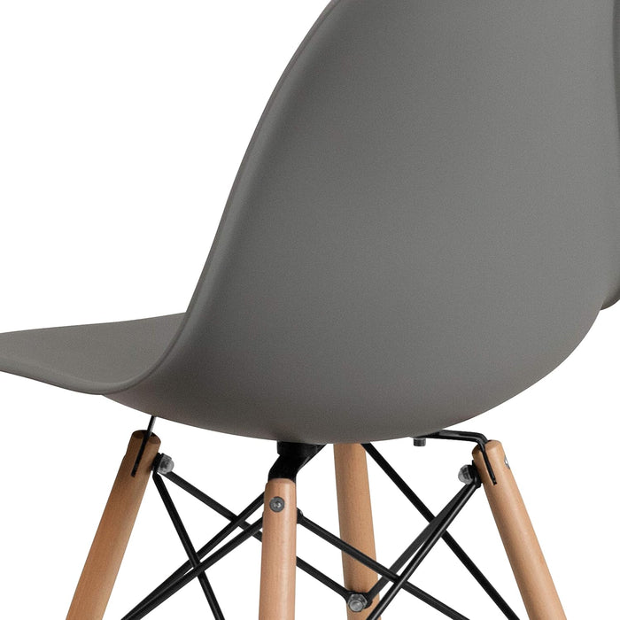 Elon Series Moss Gray Plastic Chair with Wooden Legs for Versatile Kitchen, Dining Room, Living Room, Library or Desk Use