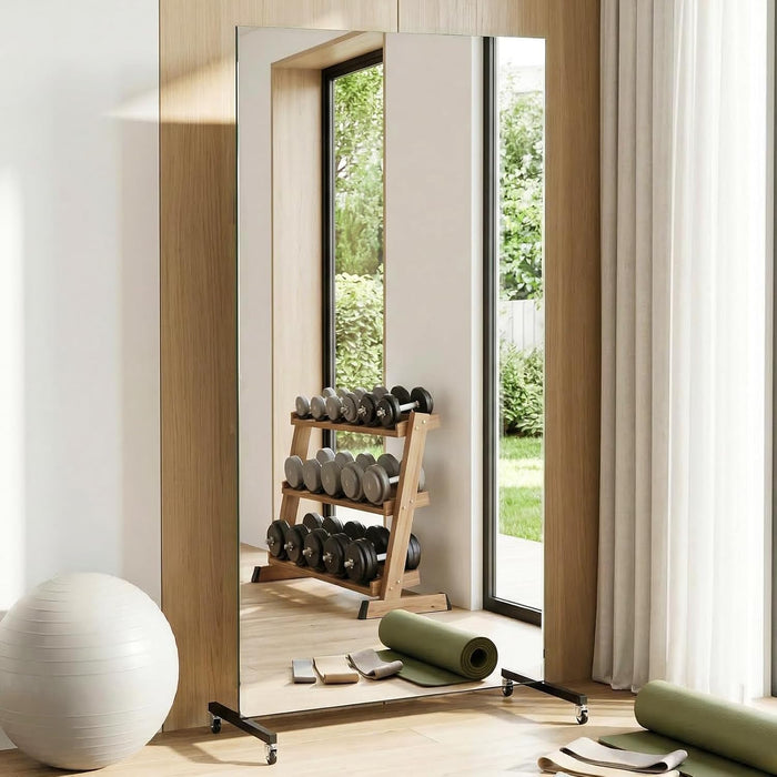 Full Length Stand Mirror on Wheels, Rect, 71X40 In