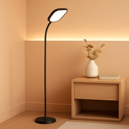 Litespan Slim LED Floor Reading Lamp - Tall with Adjustable Gooseneck, Dimmable for Living Rooms, Offices & Bedrooms - Black
