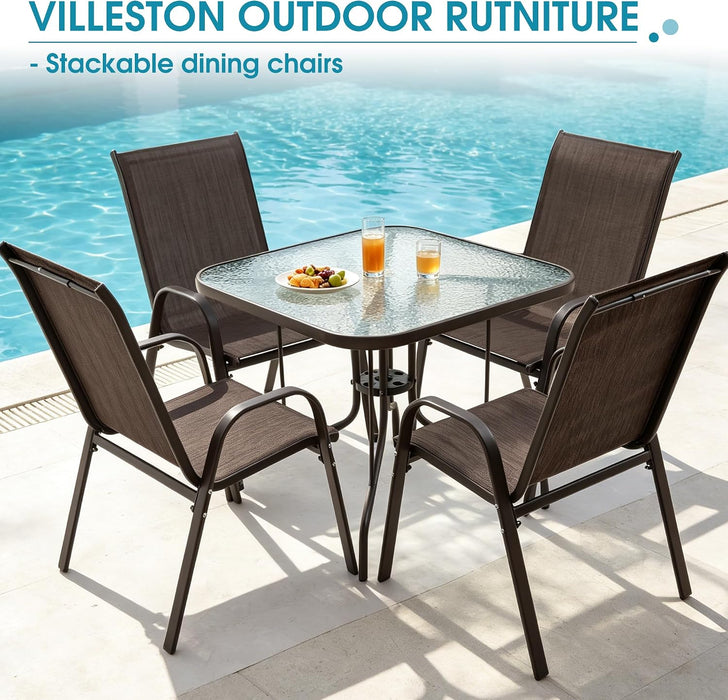 24.4" Wide Outdoor Patio Stackable Chairs Set of 4, Brown