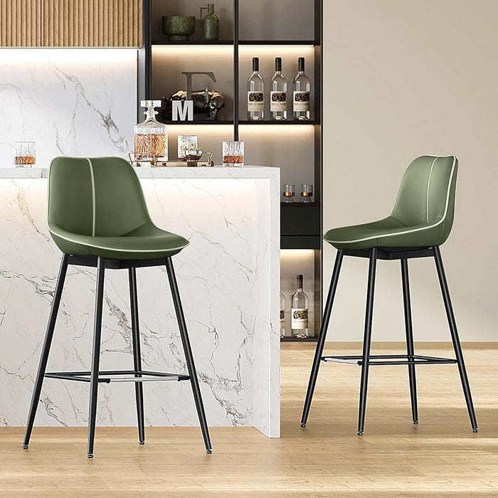 Bar Stools Set of 2, Bar Height Bar Stools with Back, Ergonomic Backrest, Synthetic Leather, Metal Legs, 28.7-Inch Tall Stools for Kitchen Island Home Bar, Forest Green ULBC888C01