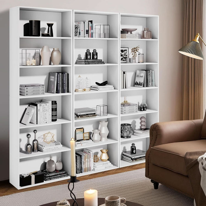 71" Tall 6-Tier Bookshelf, Large Open Display Bookcase with Ample Storage, Floor Standing Book Shelf for Living Room, Home Office, Bed Room, White