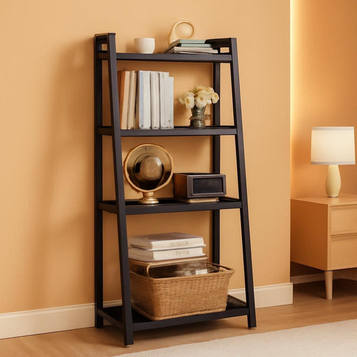 Industrial Bookshelf 5-Tier 31.5 in Wide, Bookcase Ladder Shelf, Storage Shelves Rack Shelf Unit, Accent Furniture Metal Frame, Home Office Furniture for Bathroom, Living Room