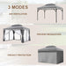 10X13 FT Gazebo with Mosquito Netting, Metal Frame Canopy Shelter, Gray | Double Soft Roofs Backyard, Garden, Deck, Patio, Party Events Mesh Netting and Privacy Screen Sun-Proof and Water-Proof