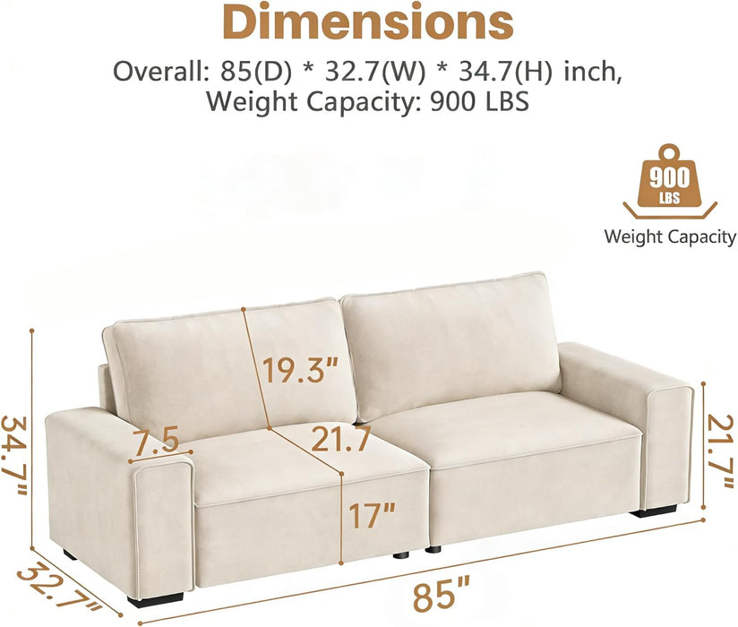 EightyFiveInch Beige Sofa Modern Living Room Furniture