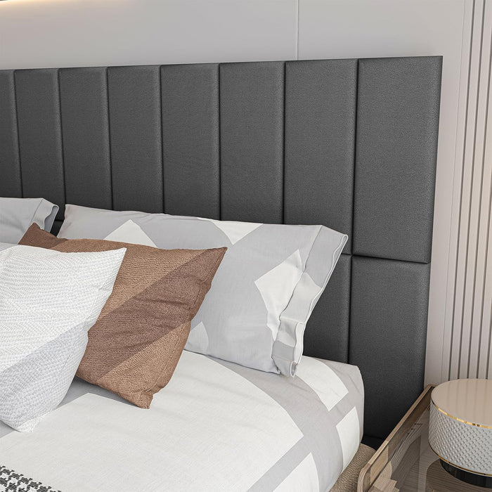 Peel and Stick Headboard for King, Full and Queen in Velvet Smoky Gray, Pack of 12 Panels Sized 9.84" X 23.62", Soundproof Wall Panels 3D, Upholstered Wall Panel