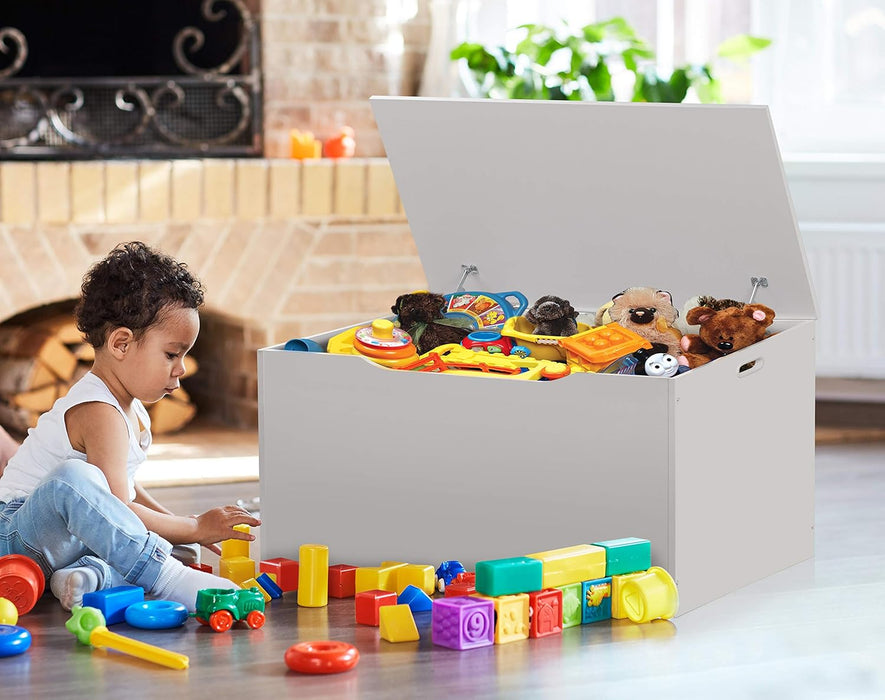 Kids Toy Box Bench - Wooden Chest with Flip-Top Lid, Safety Hinges & 4.5 Cubic Feet Storage Capacity - Stylish Storage Organizer for Toys, Books & Nursery Essentials - White