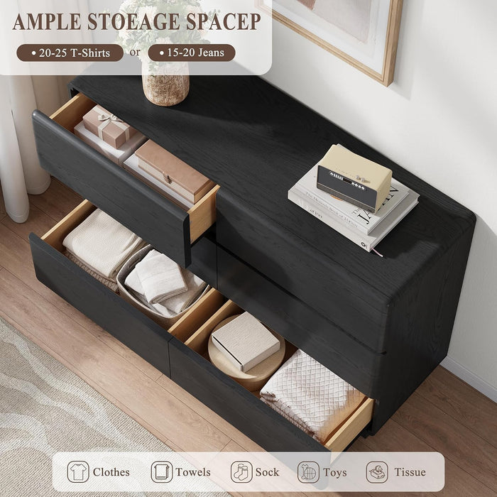 Black 6 Drawer Dresser for Bedroom, 47" W Chest of Drawers
