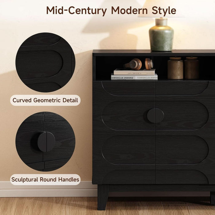 71" Sideboard Buffet Cabinet with Open Storage Shelf & Arched Doors
