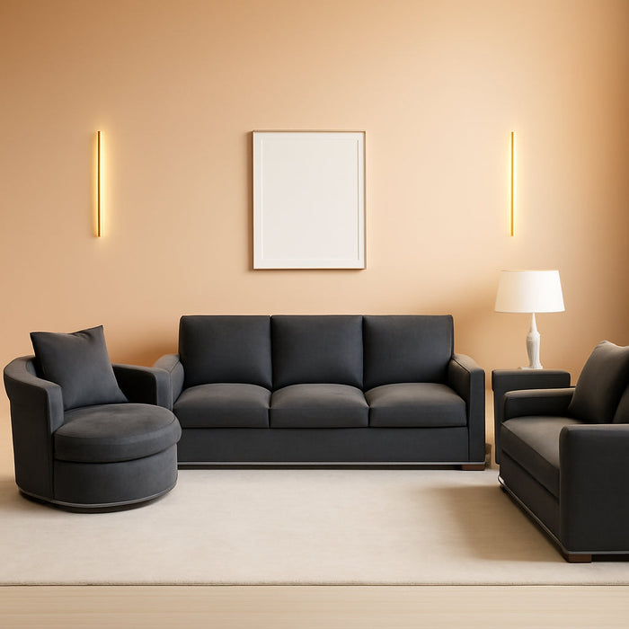 Living Room Furniture Set, Modern Couches for Living Room, Chenille Upholstered Couch Set, Including Sofa, Loveseat and Lounge Chair with Solid Wood Frame, 3-Piece Set, Charcoal​