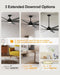 Ceiling Fans with Lights and Remote - 72 Inch Black Large Ceiling Fan for Inoor Bedroom, Living Room, Kichen, 3 Downrods, Dimmable, Super Quiet, 6 Speeds, Dual Finish 8 Blades