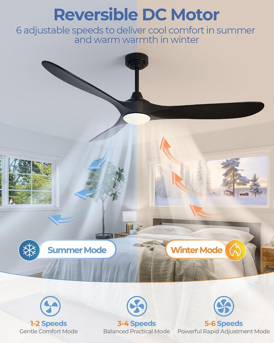 52 Inch Outdoor Ceiling Fans with Lights,Smart Wood Ceiling Fan for Alexa,Google & APP Control,Indoor/Outdoor,3 Blades,3Cct Dimmable,Black Walnut,Downrod Mount for Patio Porch