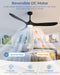 52 Inch Outdoor Ceiling Fans with Lights,Smart Wood Ceiling Fan for Alexa,Google & APP Control,Indoor/Outdoor,3 Blades,3Cct Dimmable,Black Walnut,Downrod Mount for Patio Porch
