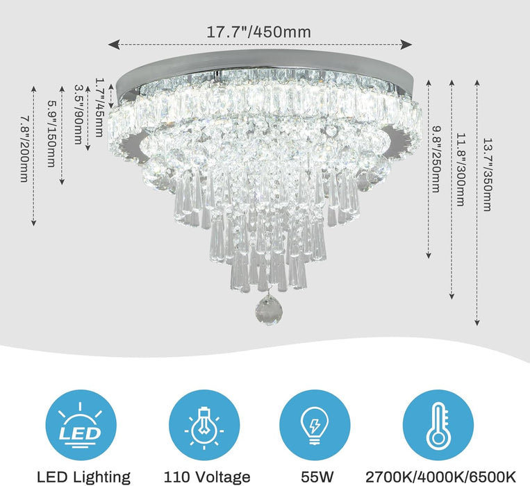 Modern Crystal Chandelier round LED Crystal Ceiling Light Fixtures Flush Mount Chandelier Ceiling Lamp for Living Room Bedrooms Dining Room (6500K Cool White)