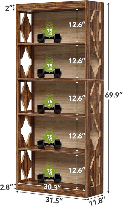 Tall Five Tier Engineered Wood Bookshelf Freestanding