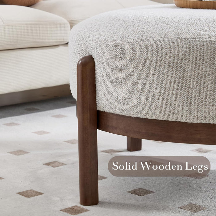 Modern Ottoman, Soft Sherpa Fabric Footrest Bench with Solid Wooden Legs Single Seat for Living Room Bedroom, Beige