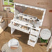 47.2" Large Vanity Desk with Mirror & 14 LED Lights, Makeup Vanity Table with 5 Drawers & Charging Station, Makeup Vanity Desk, 3 Lighting Colors, Dressing Vanity Table for Bedroom, White