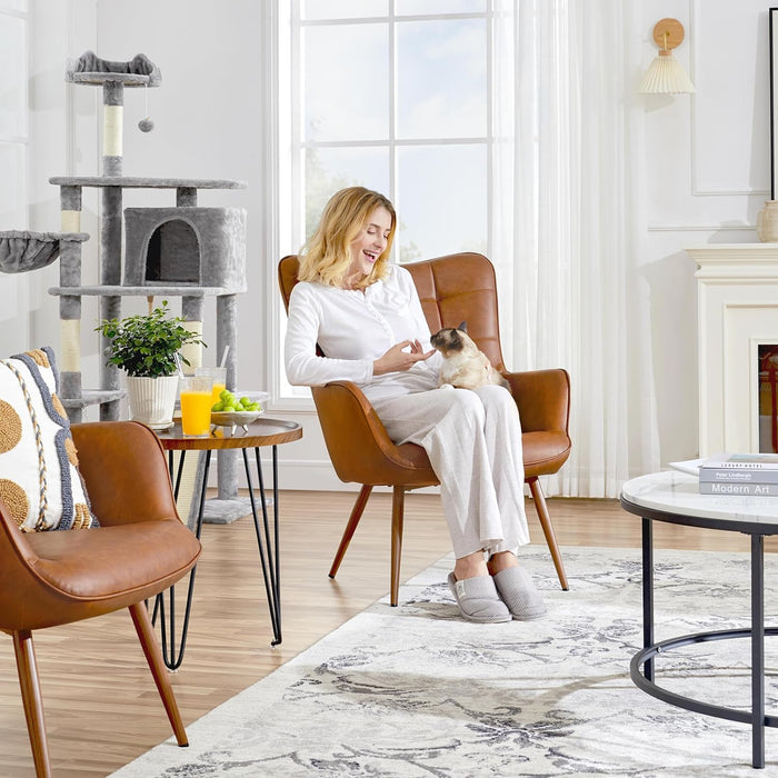 Leather Accent Chairs, Living Room Chairs Leather Large Armchairs Accent Chairs with Metal Legs for Living Bedroom Office Statement, Camel