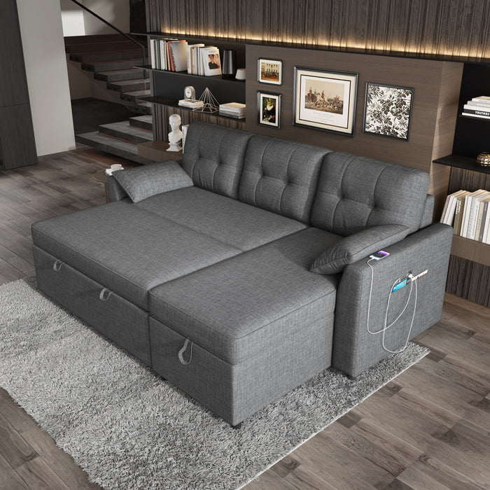 Sectional Sofa with Storage and Soft Seat ,Reversible Pull Out Couch for Living Room,Gray