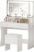 Vanity Desk with LED Lighted Mirror & Power Outlet, Makeup Vanities Table with 4 Drawers,Storage Bench,Dressing Table for Bedroom White