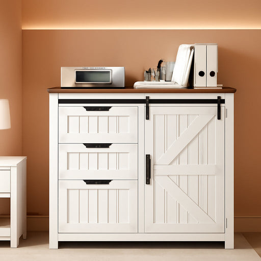 White Farmhouse Lateral File Cabinet Adjustable Shelves