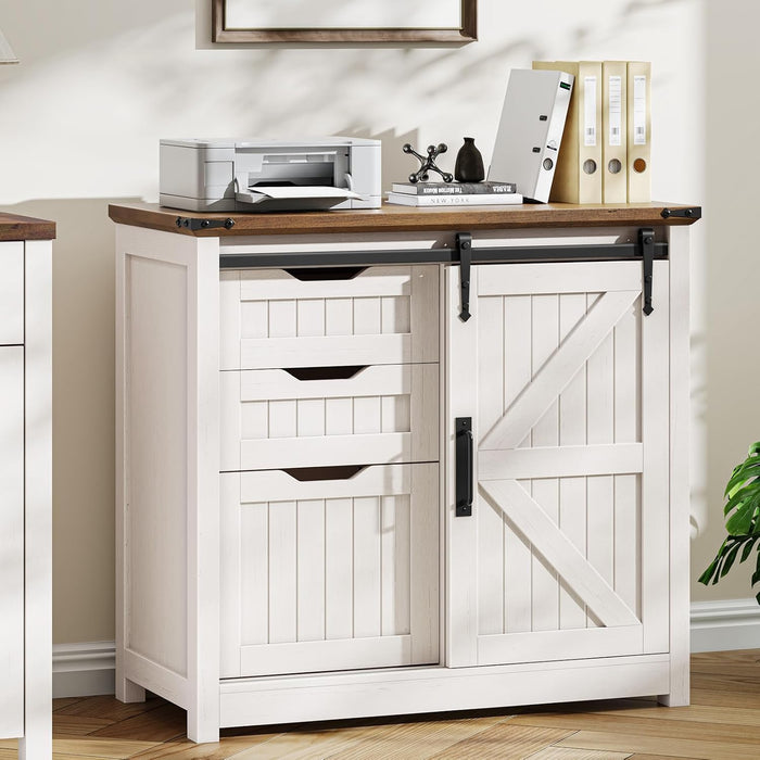 White Farmhouse Lateral File Cabinet Adjustable Shelves