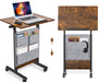 Height Adjustable Standing Desk with Storage Bag Widths16 in Length 24 In, Portable Rolling Mobile Stand up Table with Wheels, 360 Degree Flip Laptop Computer Desk for Home Office, Rustic Brown