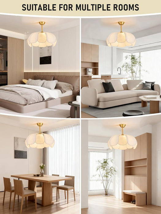 26" Boho Rattan Gold Fandelier Ceiling Fans with Lights and Remote Control