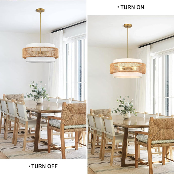 19.7 Inch Handwoven Rattan Chandelier Pendant Light