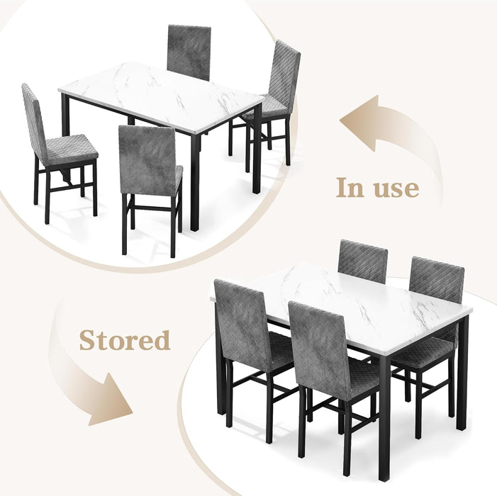 SlateGrey Marble Tabletop Five Piece DiningSet Premium