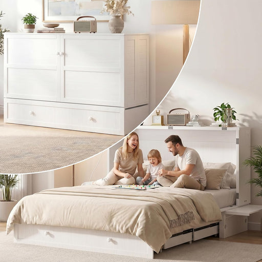 White Queen Murphy Bed Cabinet With USBChargingModule
