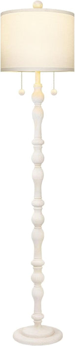 65.5” Natural Real Wood Floor Lamp for Living Room Bedroom, Dual S Cluster Socket, Pull Chains Switch, Farmhouse Tall Standing Lamp with Linen Shade for Home Room Decor (Bulbs Included)