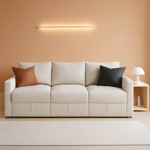 Beige Modular Sleeper Sectional With Storage Ottoman