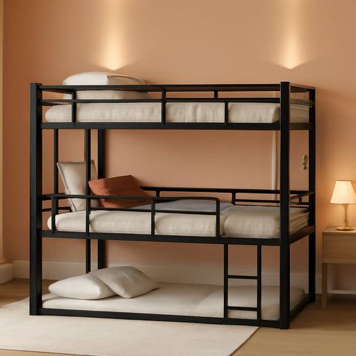 Metal Bunk Bed with Trundle,Twin over Twin Bunk Bed Frame with Ladder and Safety Rails for Triple Metal Bunk Can Be Divided into Two Beds (Black-Twin over Twin over Twin)