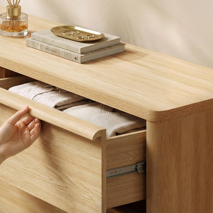 6 Drawer Dresser for Bedroom, 57" Wide Chest of Drawers, Natural