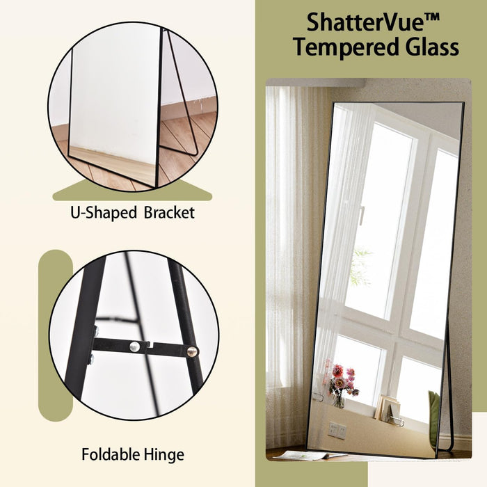 Full Length Mirror, 71"X26" Standing Hanging or Leaning against Wall Floor Mirrors Body Dressing Wall-Mounted for Living Room, Bedroom with Aluminum Alloy Thin Frame, Black